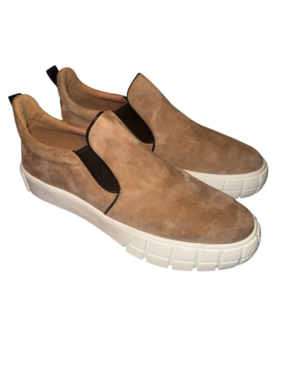 Paolo Suede Slip-On Loafers in Tan with White Sole